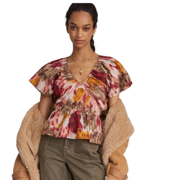 NEW Anthropologie | Love the Label Painterly Open-Back Savannah Burgundy Blouse - Picture 1 of 14